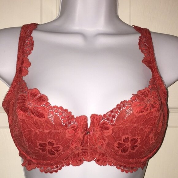 Victoria’s Secret Red Floral Lace Bra Size 34C - Picture 1 of 13